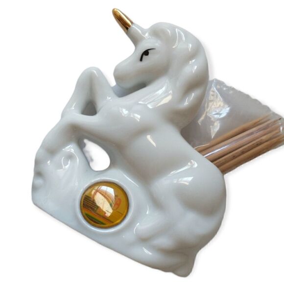 Vtg Atlanta GA Unicorn Toothpick Holder State Souvenir Ceramic Horse White Gold. - Picture 7 of 16